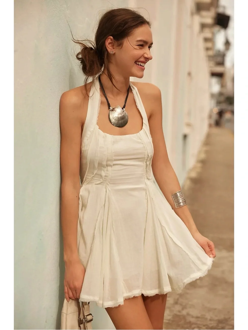 Free People Ethereal Romantic Billowy Halter Mini Dress Summer Sand Fairy Small